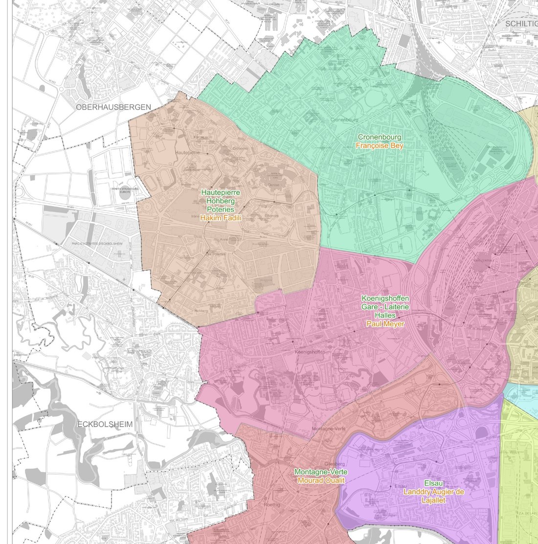 Carte du secteur Ouest — Hautepierre, Cronenbourg, Koenigshoffen, Montagne-Verte, Elsau, Strasbourg